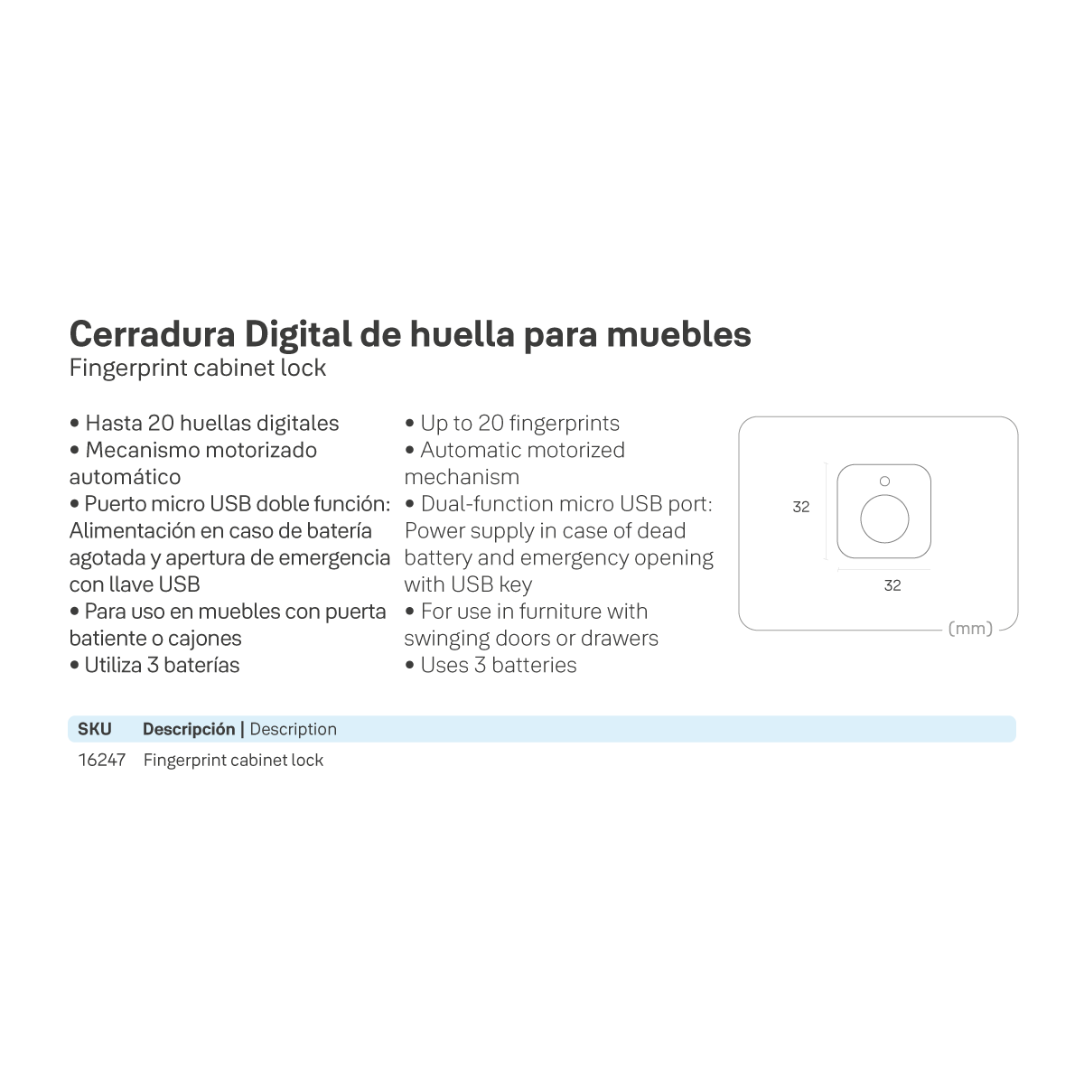 Cerradura Digital Biométrica para Muebles YF68 - Imagen 8