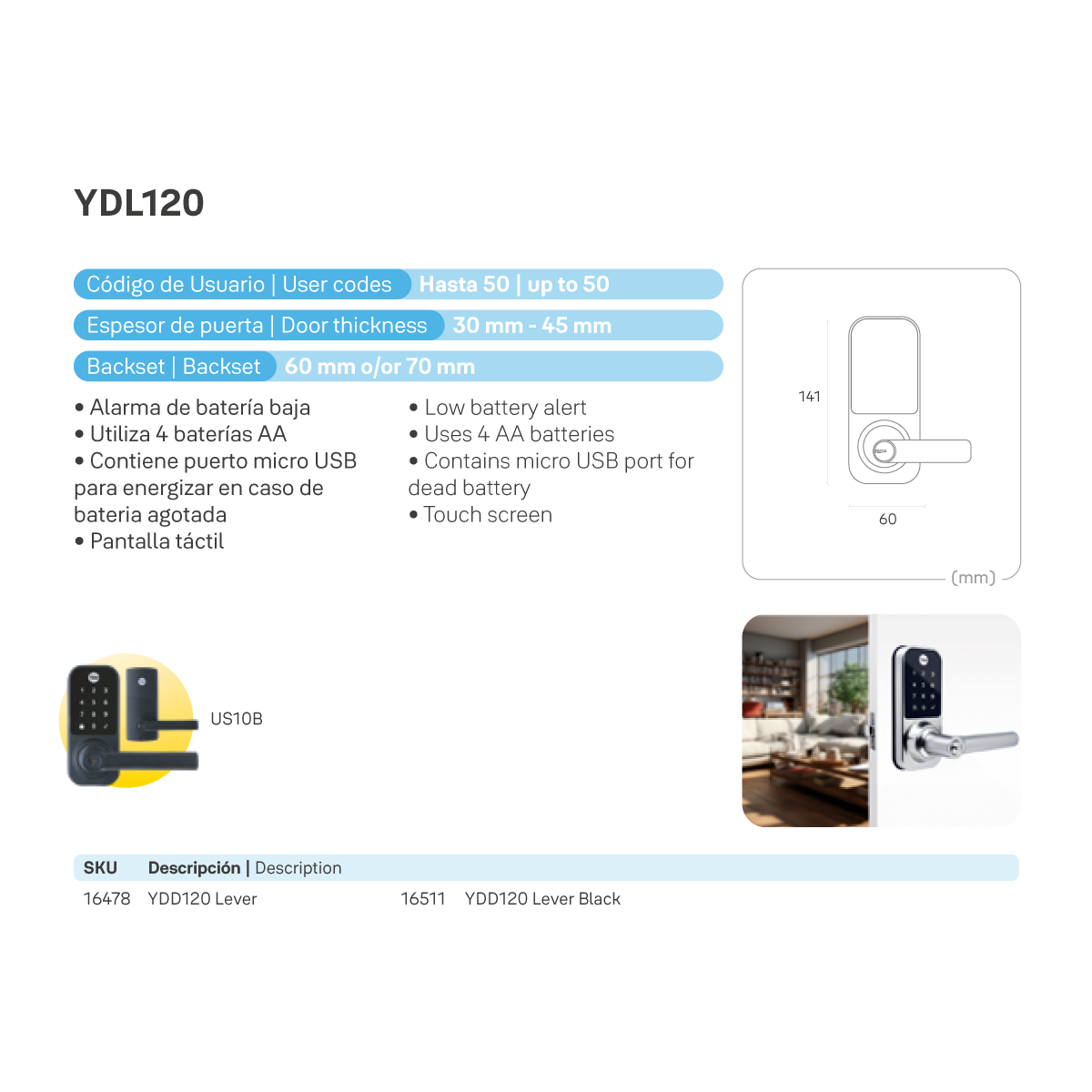 Cerrojo Digital YDL120 Black - Imagen 5