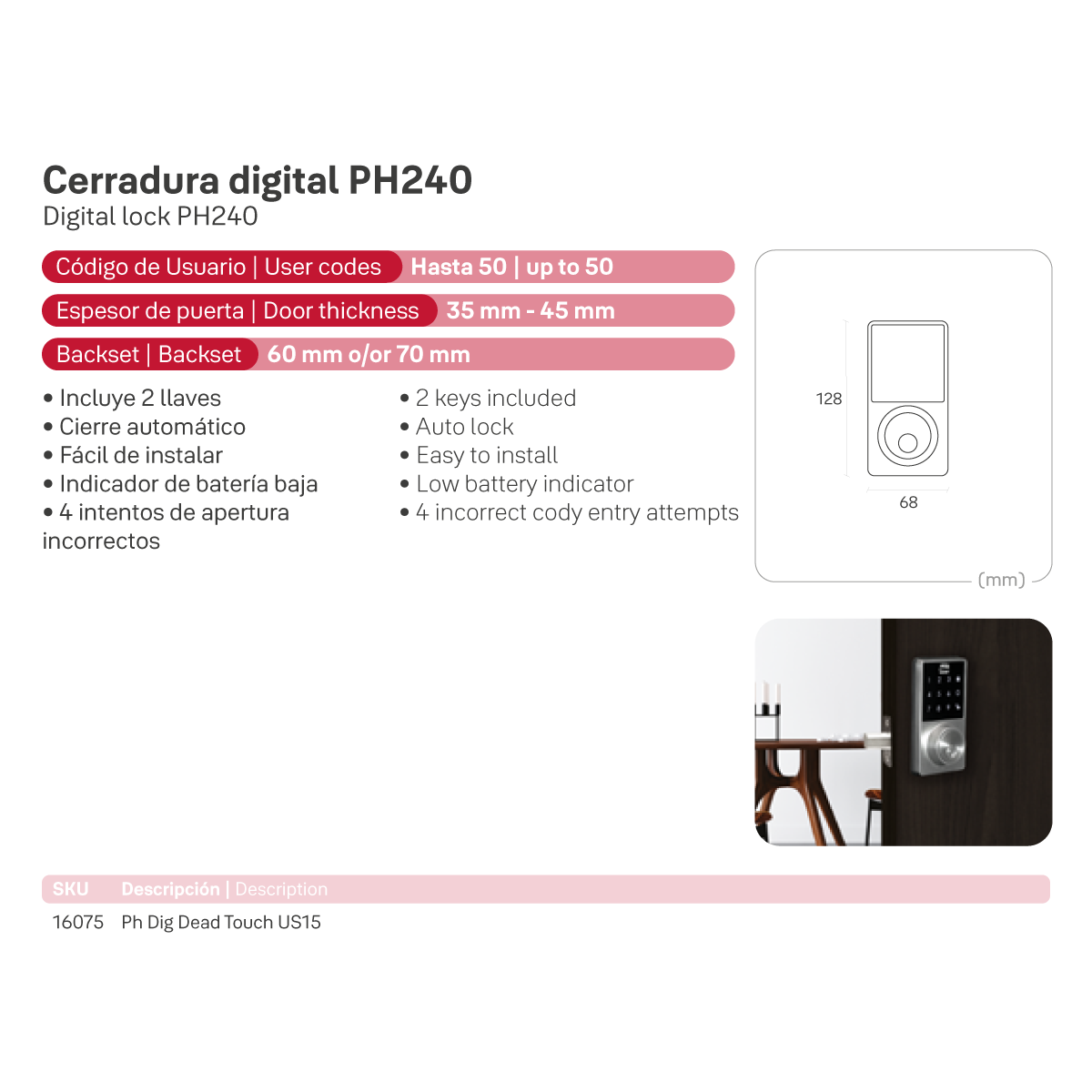 Cerrojo digital Phillips PH240 - Imagen 5